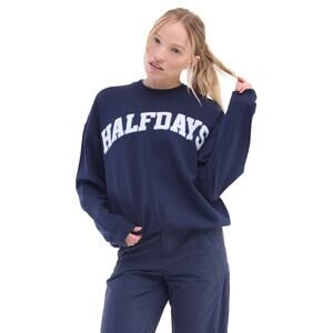 Halfdays Ski Club Pullover Logo Sweatshirt Navy Blue White Medium